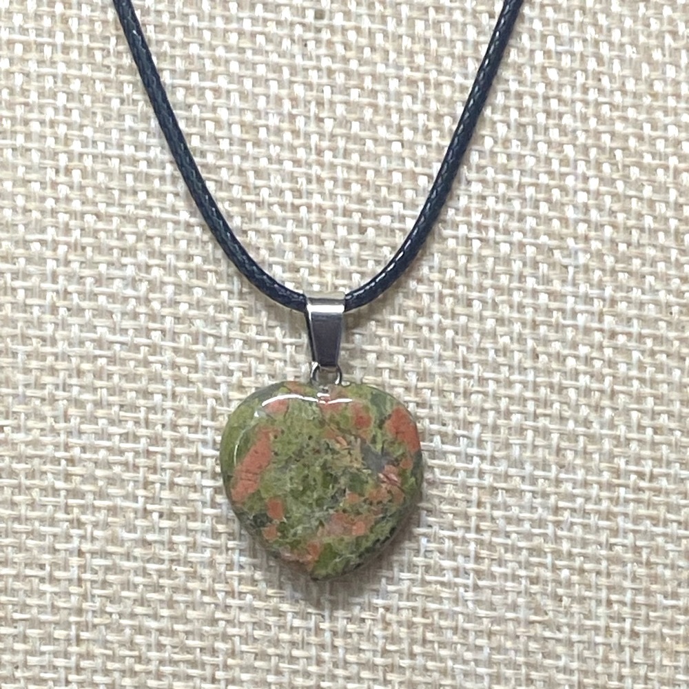 Hand Crafted Unikite Heart Pendant Necklace